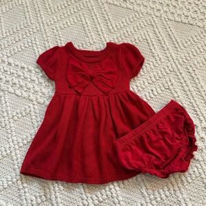 Little Sleepies Red Bow sweater dress with bloomers 6-12m